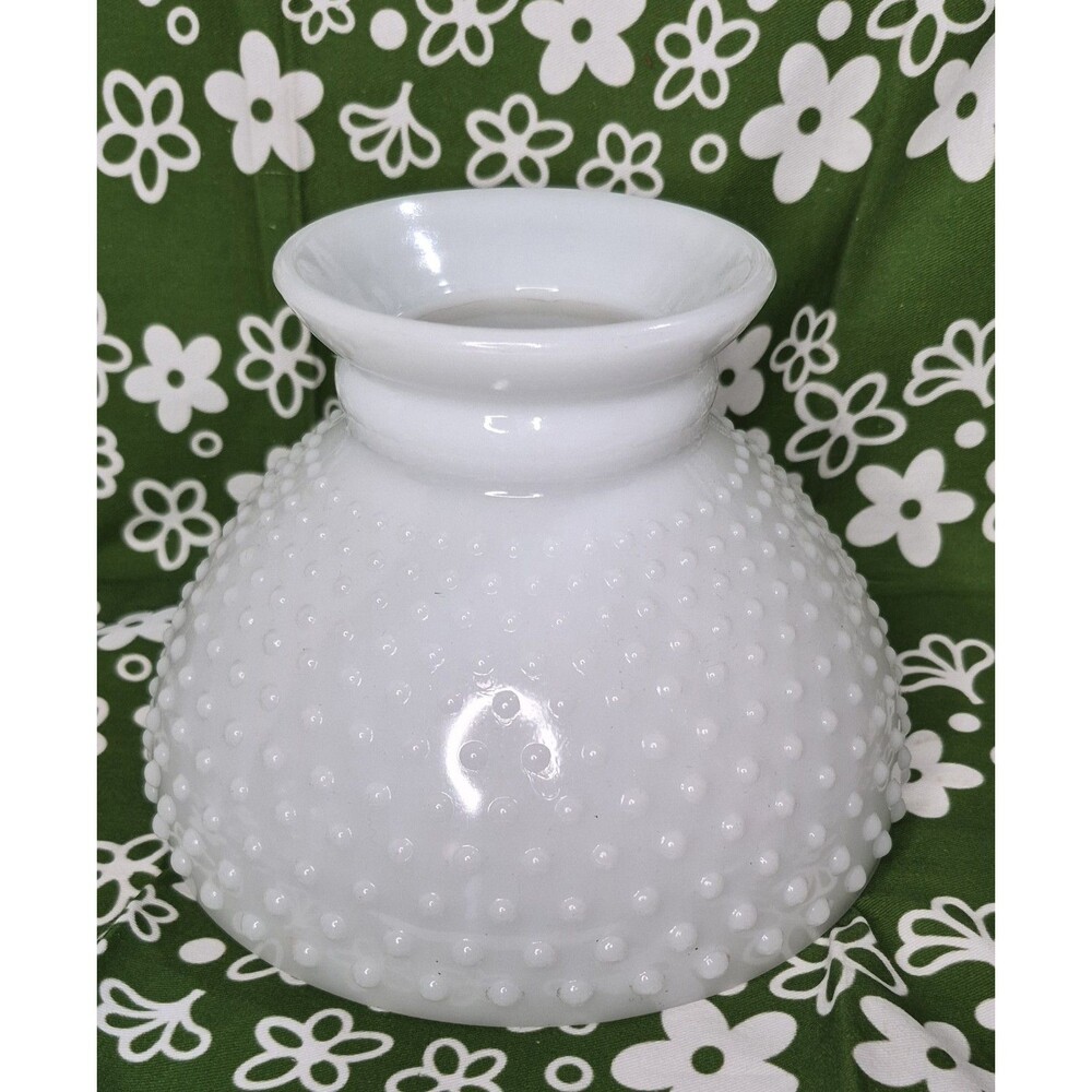Vintage Milk Glass Hobnail White Glass Lamp Shade 8" Fitter 5.75" Tall Flat Top